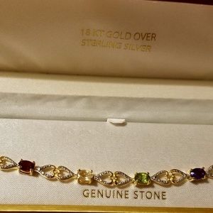 Gold over SS  Bracelet Genuine Stones Diamond Acct